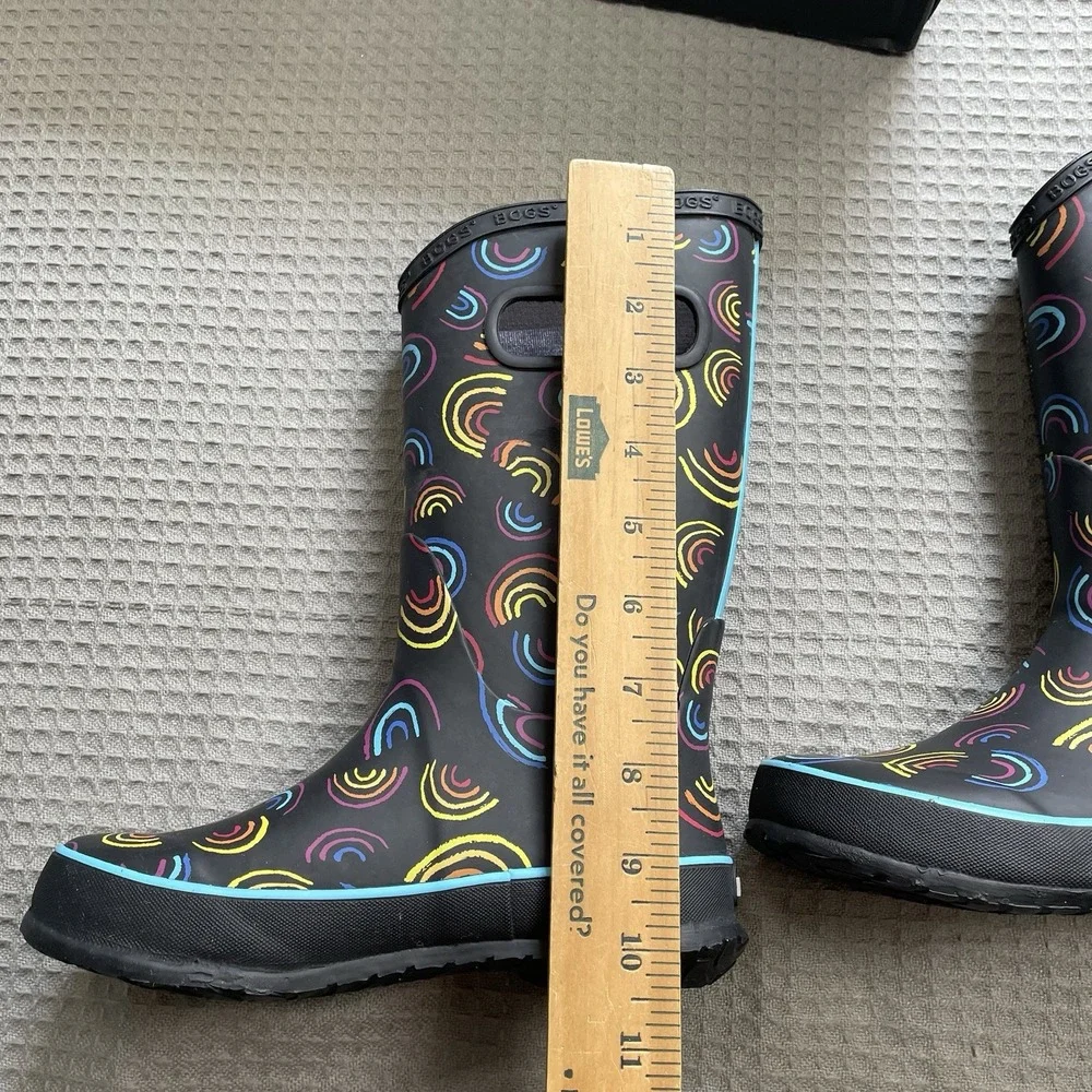 New Kids Bogs Rainbow Rain Boots Size 1 Black Multi Pull On